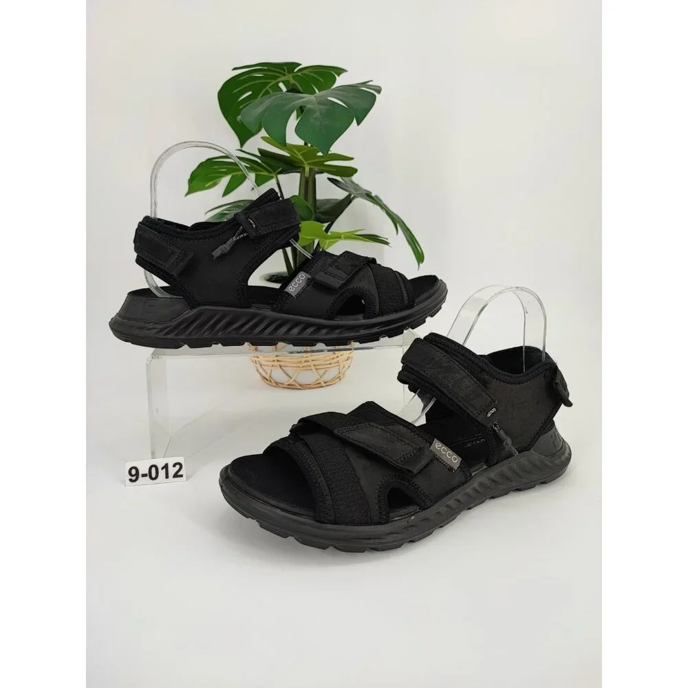 ECCO Exograft 3-Strap Women's Size 9 US Nubuck Leather Black Sandal 811803-51052